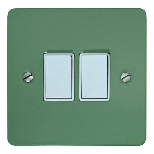 Flat Sage Green 2 Gang Switch (White Switches)