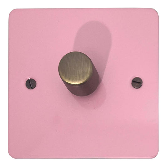 Flat Gloss Pink 1 Gang LED Dimmer (Antique Brass Cap)