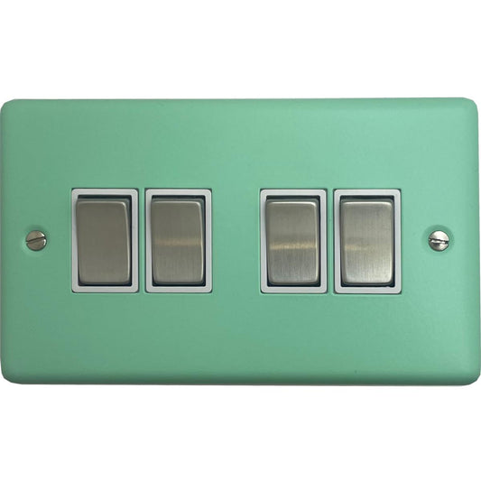 Classic Peppermint Green 4 Gang Switch (Satin Chrome Switch/White Insert)