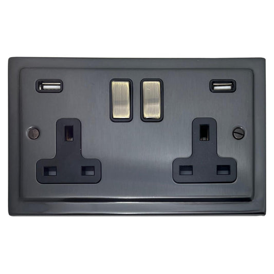 Trimline Black Bronze 2 Gang Socket with USB Ports