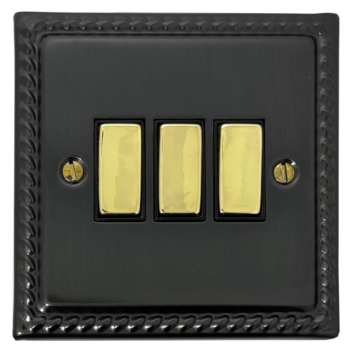 Monarch Black Bronze 3 Gang Switch (Polished Brass Switches)