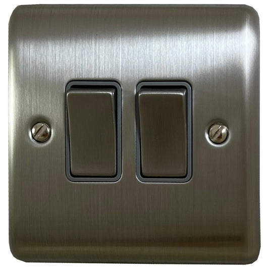 Basics Brushed Steel 2 Gang Light Switch