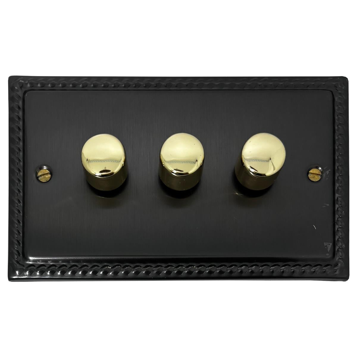 Monarch Black Bronze 3 Gang LED Dimmer  (Polished Brass Caps)