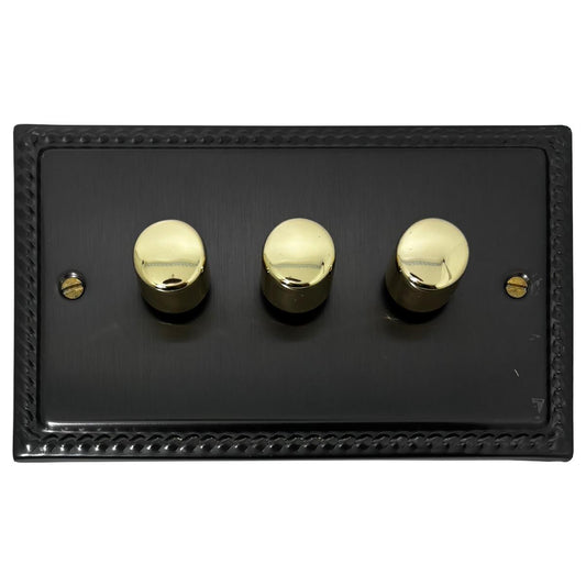 Monarch Black Bronze 3 Gang LED Dimmer  (Polished Brass Caps)