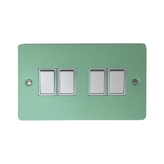 Flat Peppermint Green 4 Gang Switch (White Switches)
