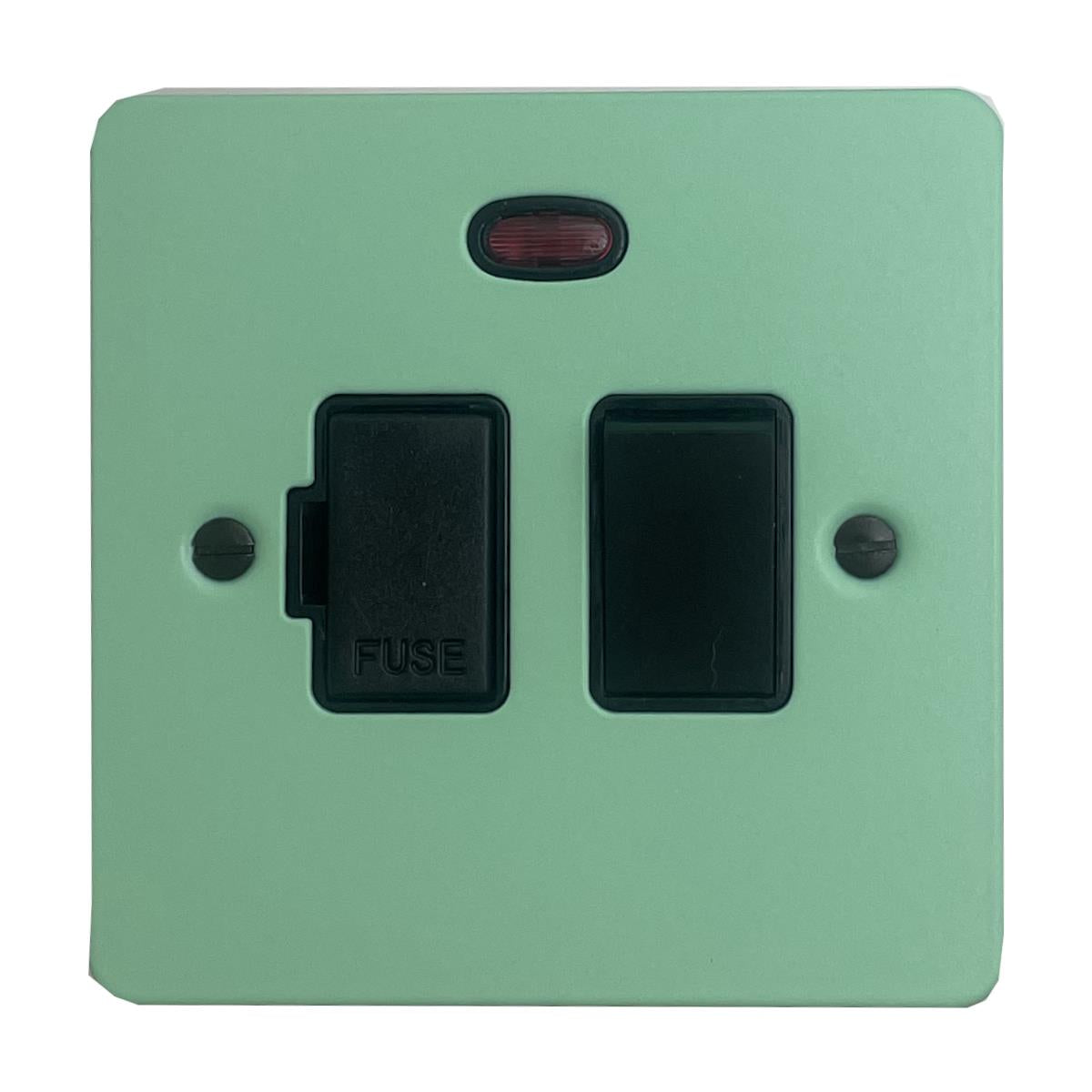 Flat Peppermint Green Switched Fuse Spur with Neon (Black Switch)