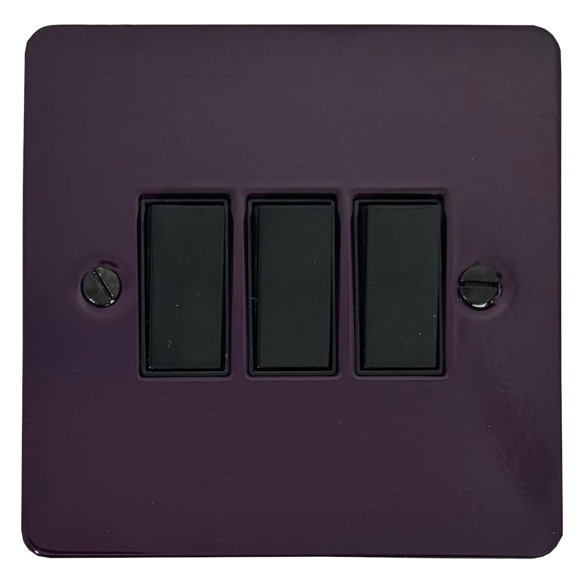 Flat Purple 3 Gang Switch (Black Switches)