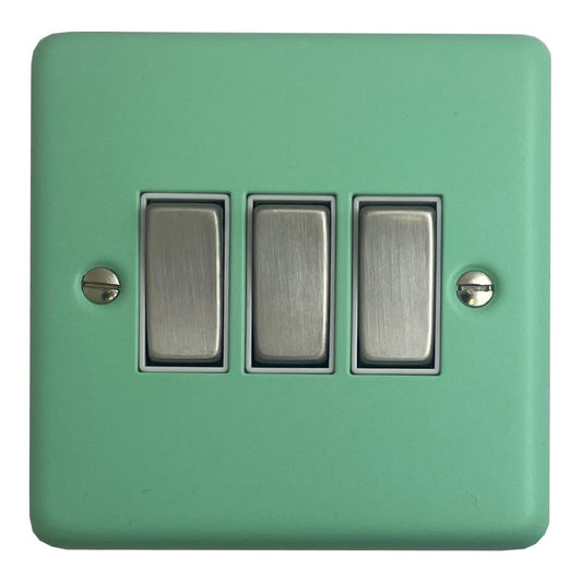 Classic Peppermint Green 3 Gang Switch (Satin Chrome Switch/White Insert)