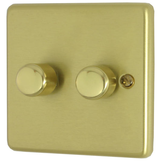 Contour Satin Brass 2 Gang 120W LED Dimmer