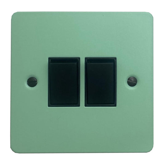 Flat Peppermint Green 2 Gang Switch (Black Switches)