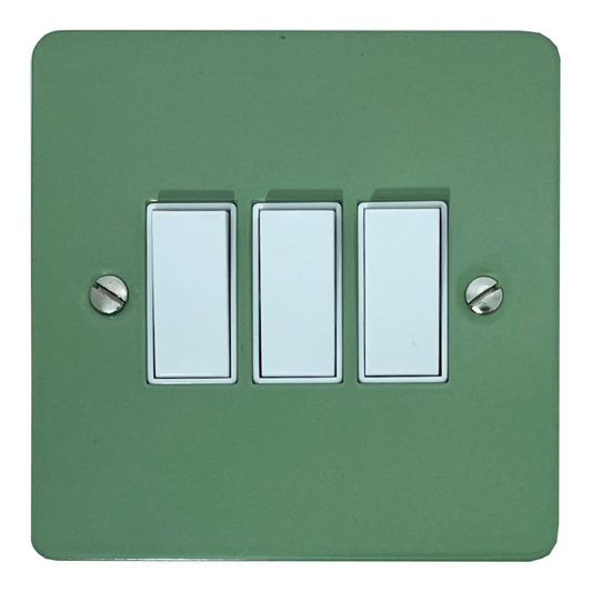Flat Sage Green 3 Gang Switch (White Switches)