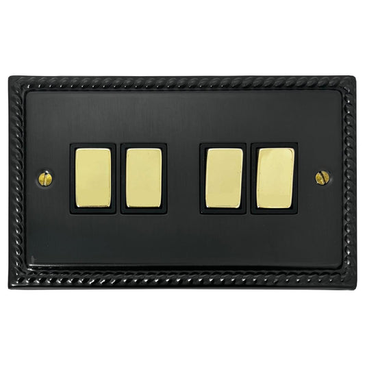 Monarch Black Bronze 4 Gang Switch (Polished Brass Switches)