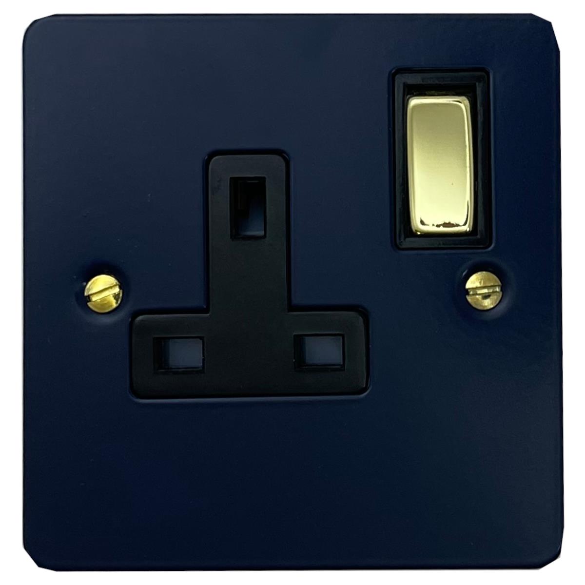 Flat Blue 1 Gang Socket (Polished Brass Switch/Black Insert)