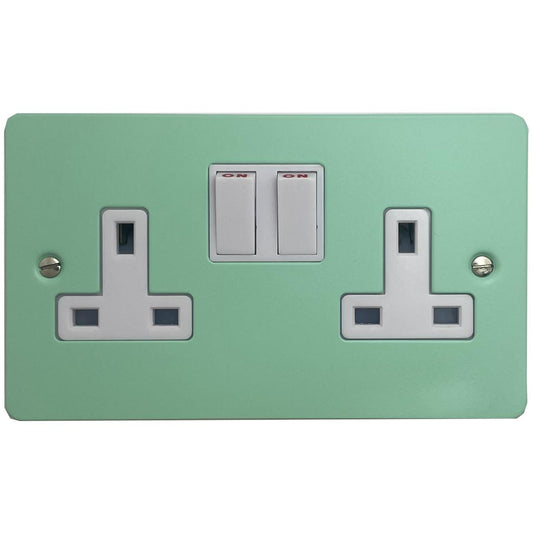 Flat Peppermint Green 2 Gang Socket (White Switches)