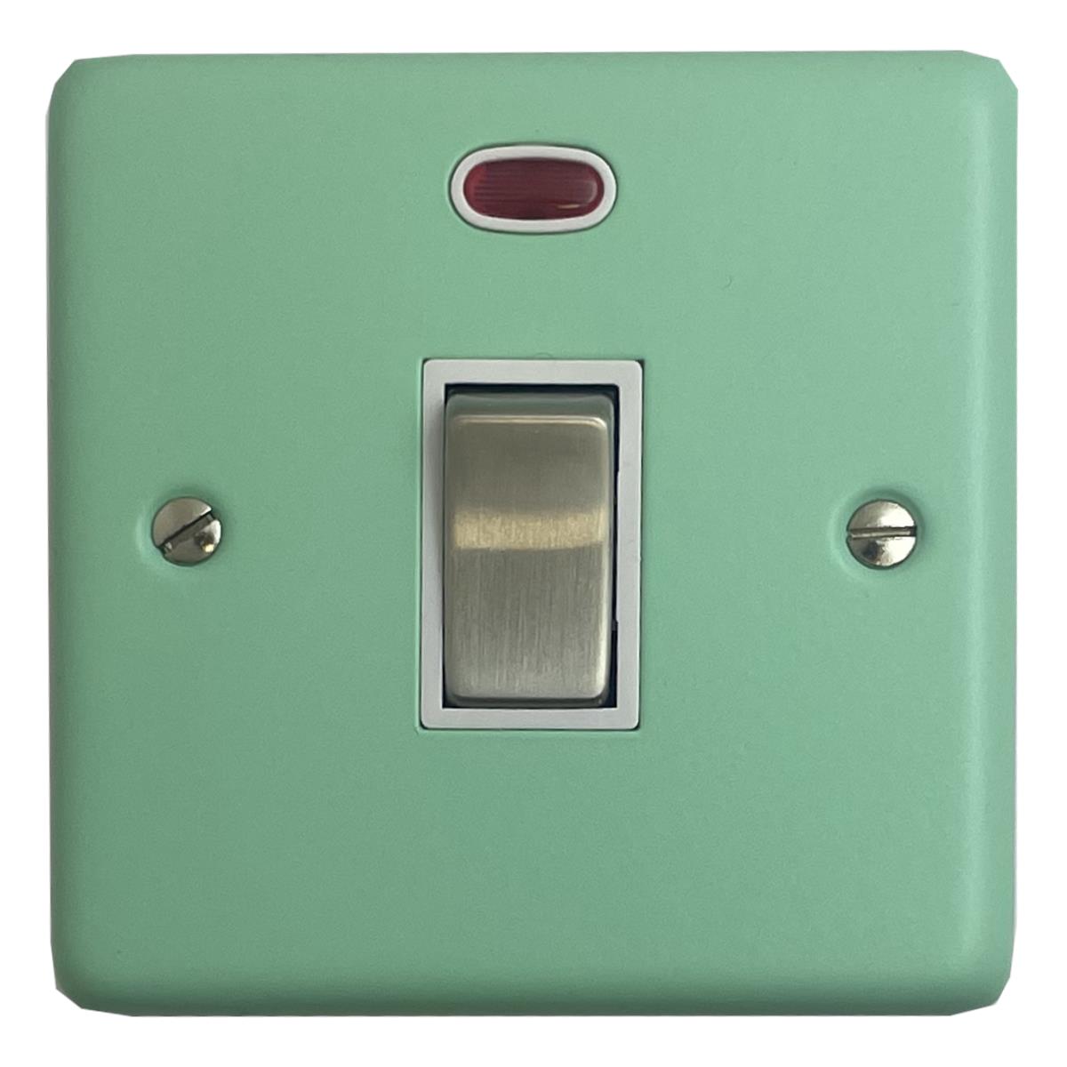 Classic Peppermint Green 20 Amp DP Switch with Neon (Satin Chrome Switch/White Insert)