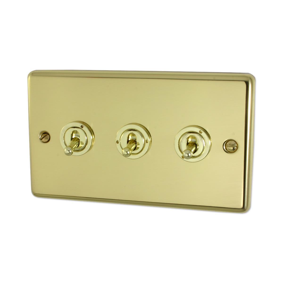 Contour Polished Brass 3 Gang Toggle Switch