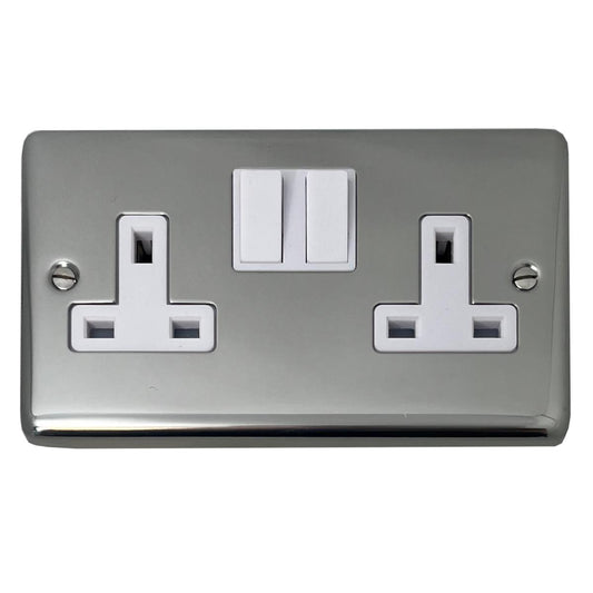 Contour Polished Steel 2 Gang Switched Socket