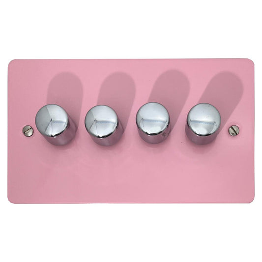 Flat Gloss Pink 4 Gang LED Dimmer (Polished Chrome Caps)