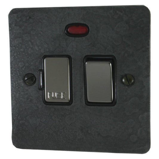 Flat Rustic Pewter Switched Fuse Spur with Neon (Black Nickel Switch/Black Insert)