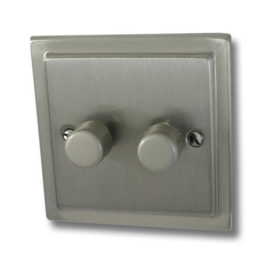 Trimline Satin Nickel 2 Gang 120W LED Dimmer