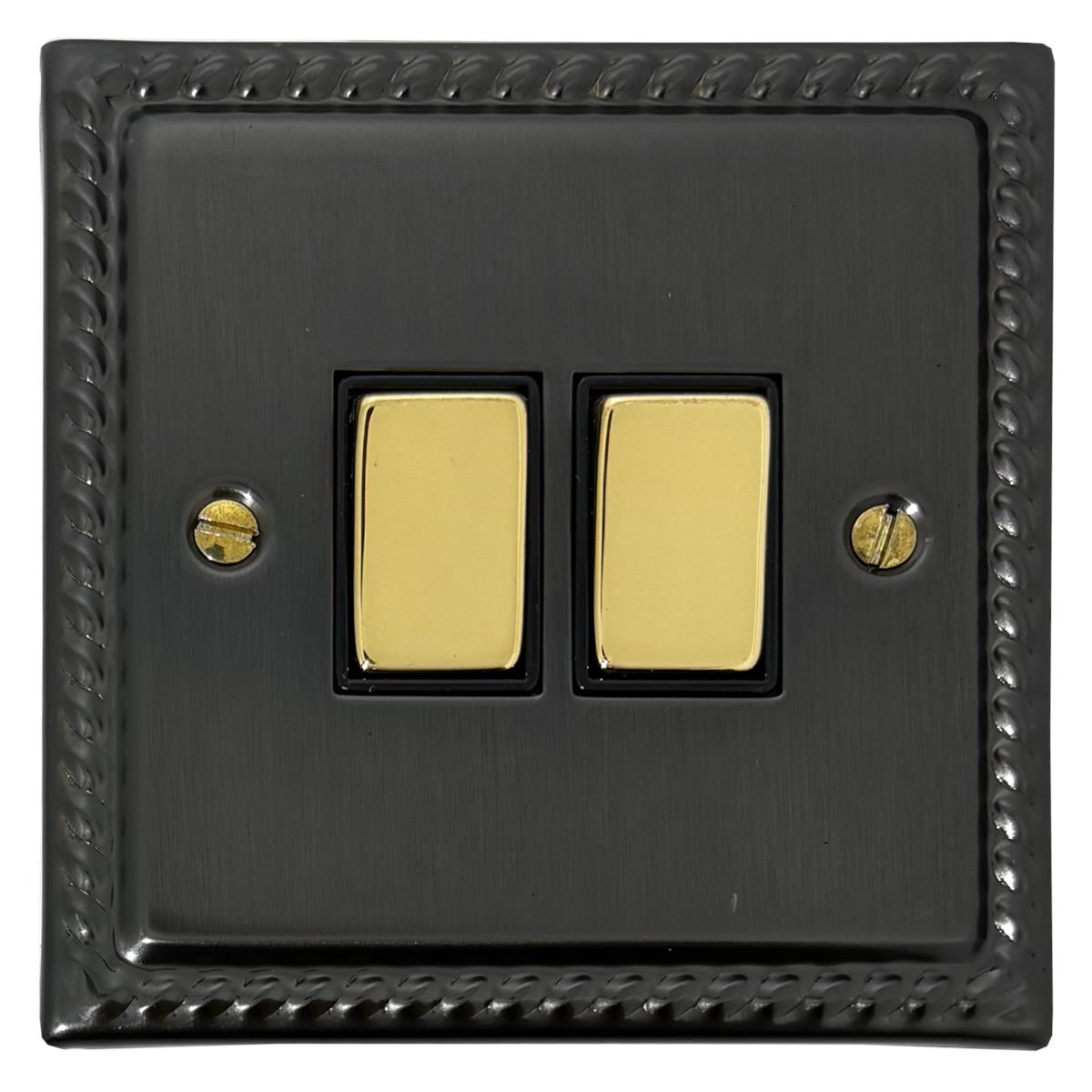 Monarch Black Bronze 2 Gang Switch (Polished Brass Switch)