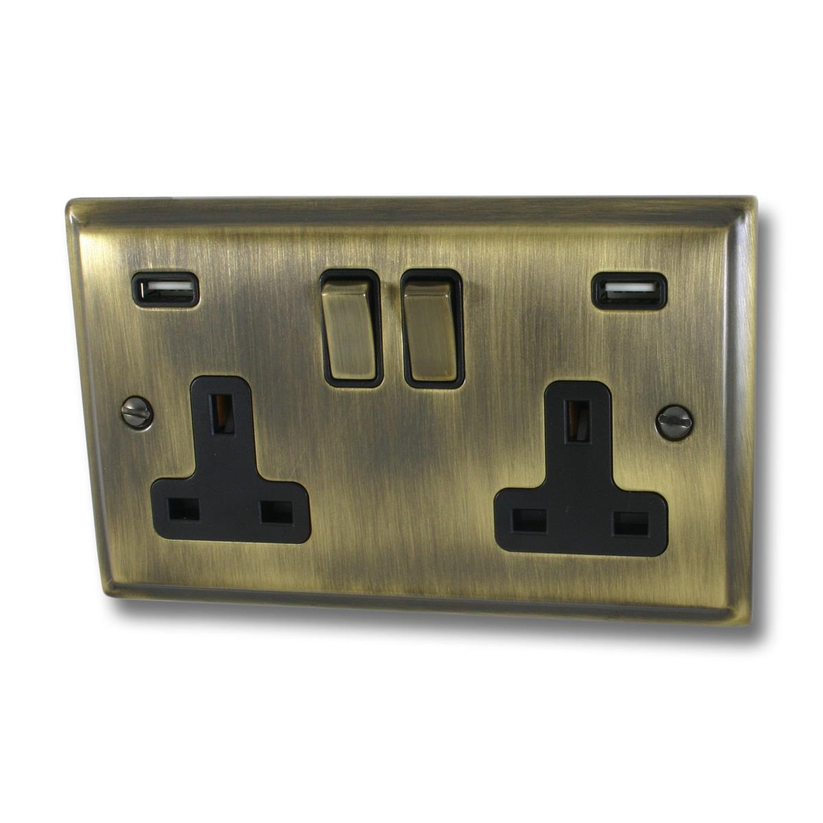 Deco Antique Brass 2 Gang USB Socket (Brass Switch)