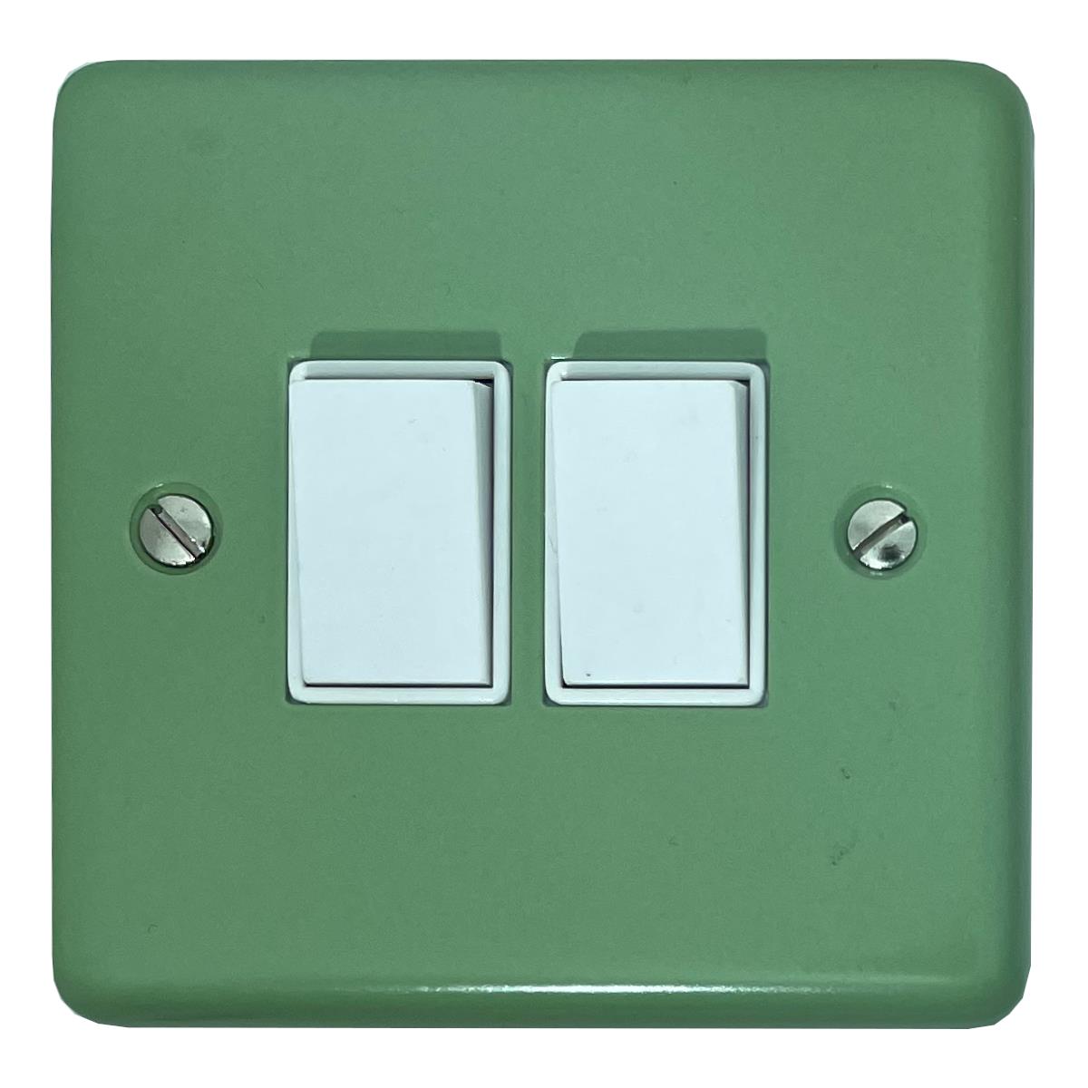 Classic Sage Green 2 Gang Switch (White Switches)