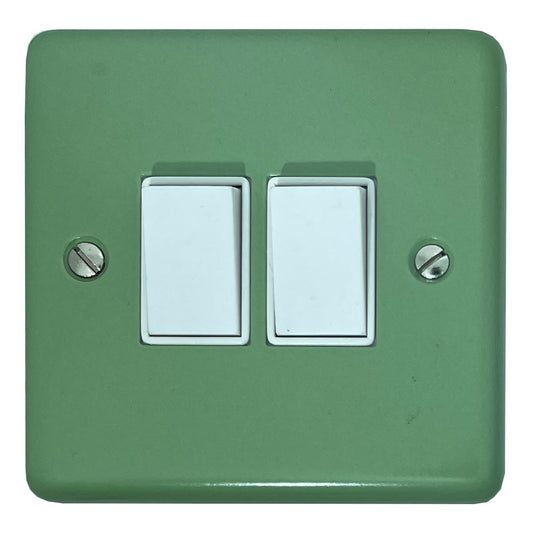 Classic Sage Green 2 Gang Switch (White Switches)