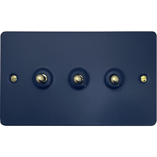 Flat Blue 3 Gang Toggle (Polished Brass Switches)