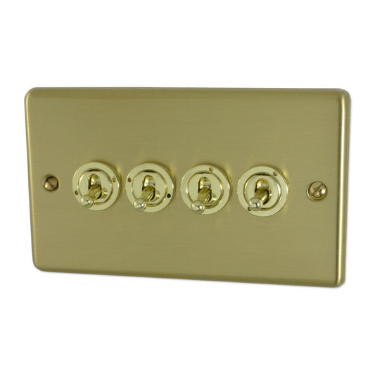 Contour Satin Brass 4 Gang Grid Toggle Plate