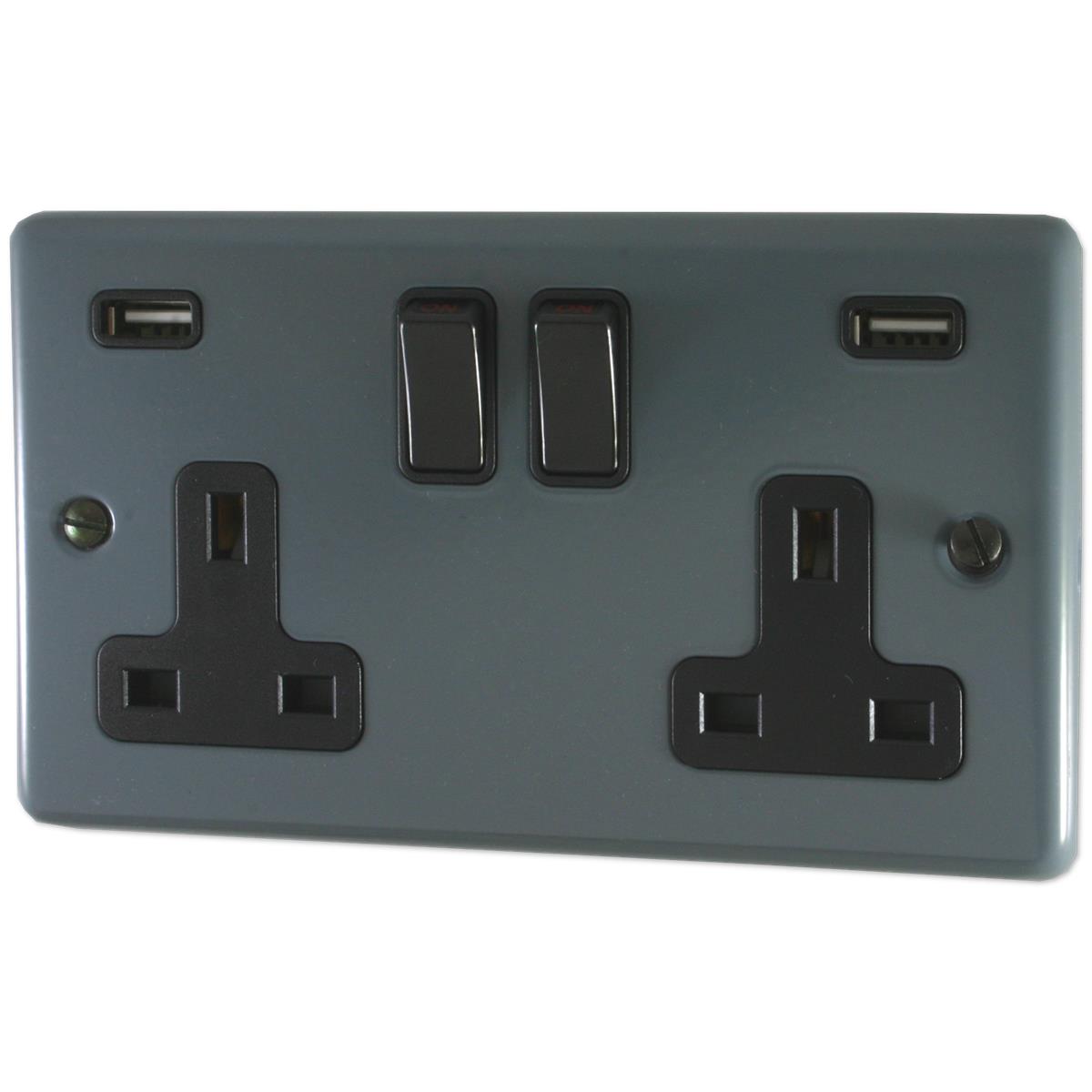 Contour  Dark Grey  2 Gang Socket with USB