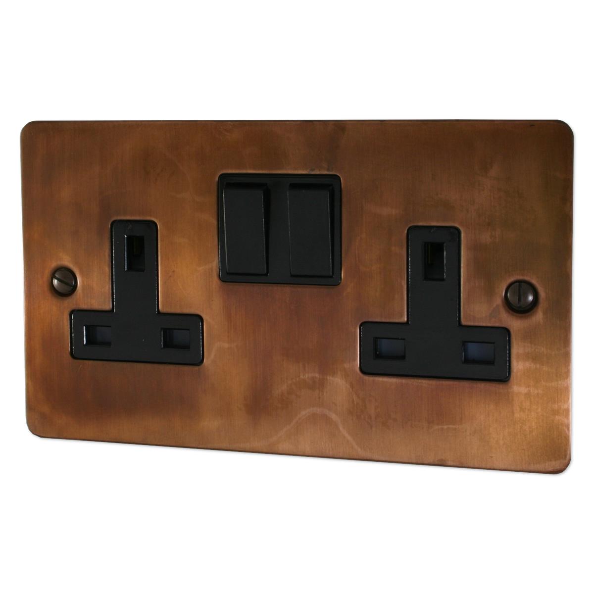 Flat Tarnished Copper  2 Gang Socket