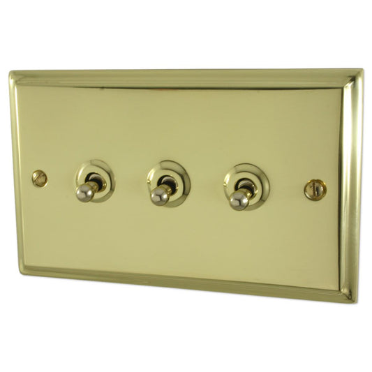 Deco Polished Brass 3 Gang 2 Way Toggle