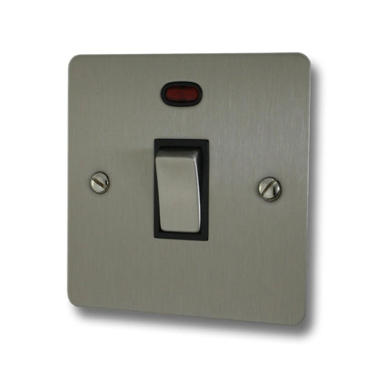 Flat Brushed Steel 20 Amp Dp Switch & Neon