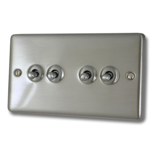 Contour Brushed Steel 4 Gang Toggle Switch