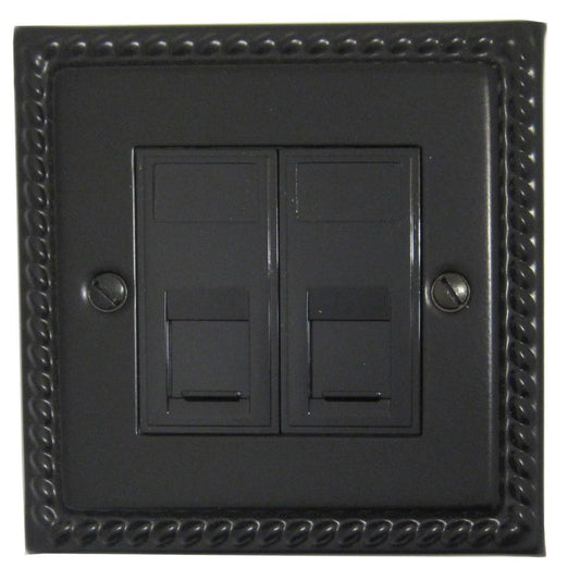 Monarch Flat Black Twin Rj45 Socket