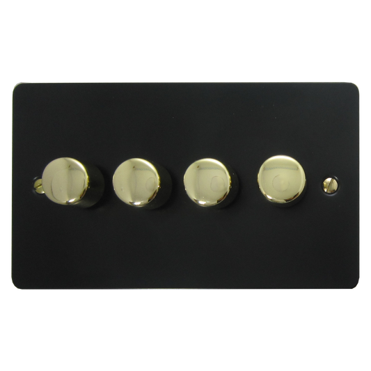 Flat Black 4 Gang LED Dimmer (Brass Caps)