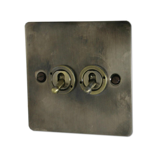 Flat Slate Effect 2 Gang Grid Toggle Plate