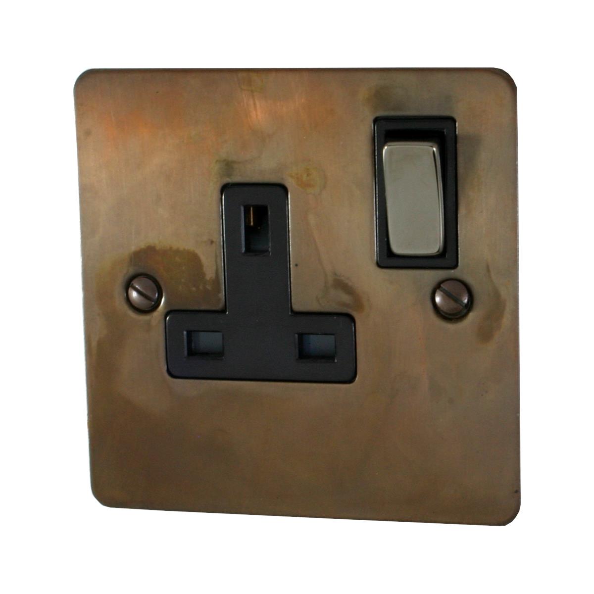 Flat Tarnished Copper 1 Gang Switched Socket