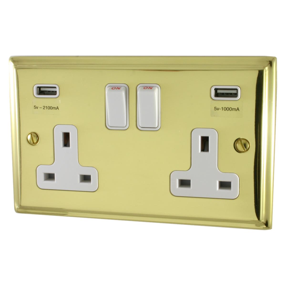 Deco Polished Brass 2 Gang Socket C/W Usb