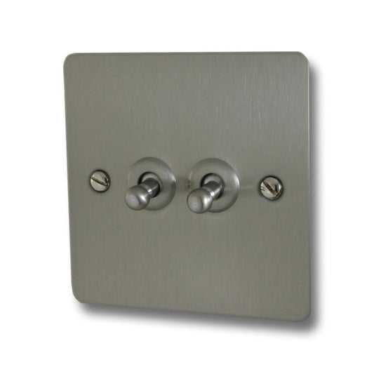 Flat Brushed Steel 2 Gang Toggle Switch