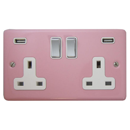 Contour Pink Contour 2 Gang Socket Usb