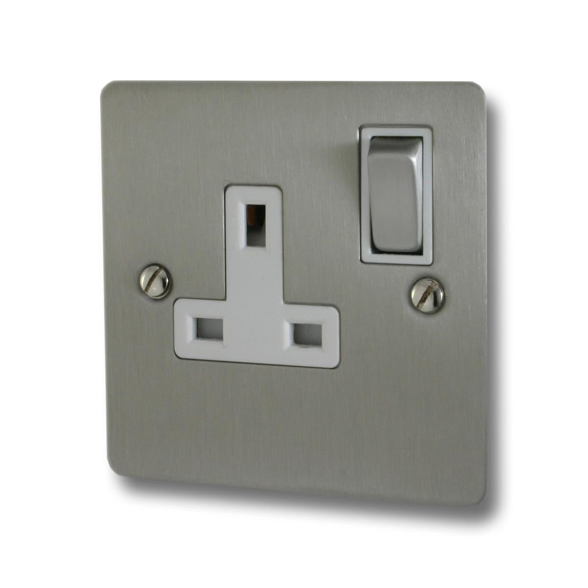 Flat Brushed Steel 1 Gang Switched Socket