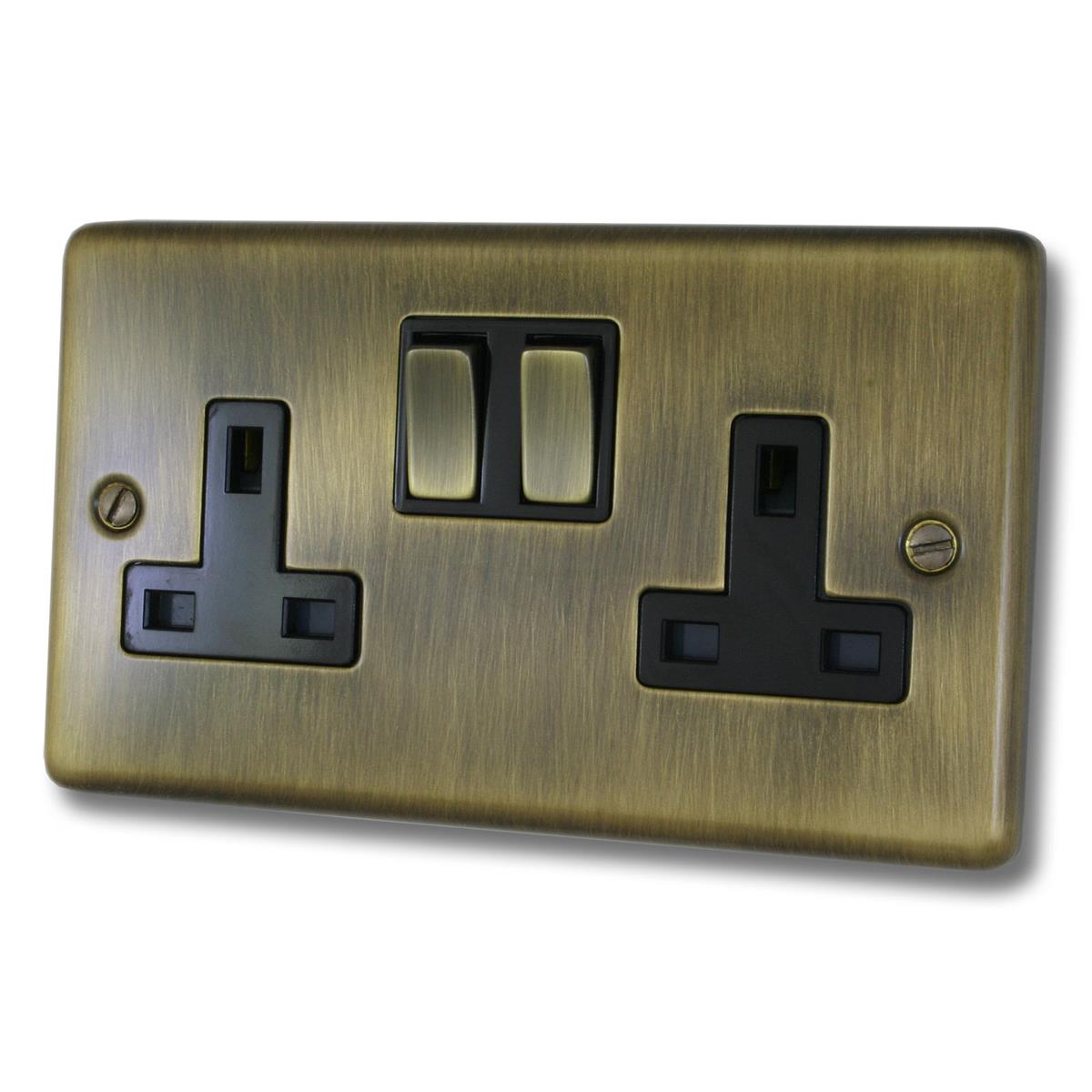 Contour  Antique Brass  2 Gang Socket (Brass Switches)