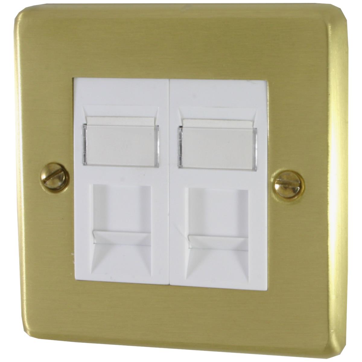 Contour Satin Brass 2 Gang Rj45 Socket