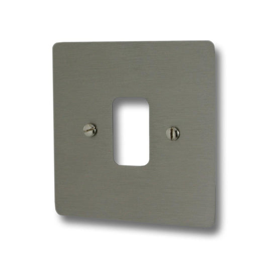 Flat Brushed Steel 1 Gang Grid Plate