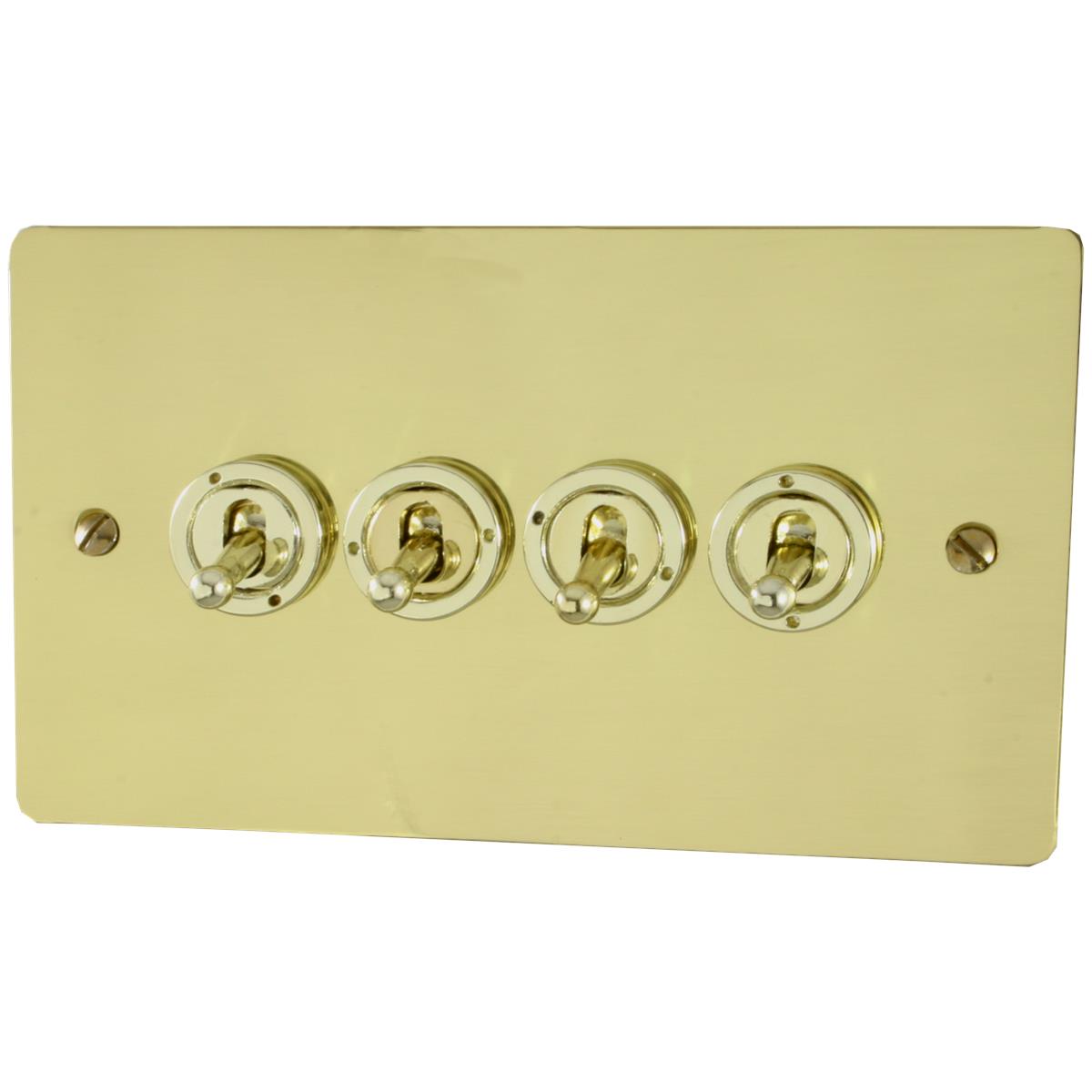 Flat Polished Brass 4 Gang Grid Toggle Plate