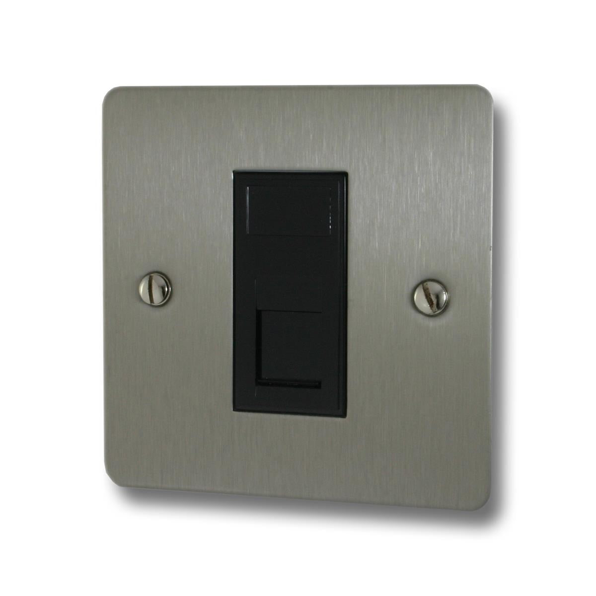 Flat Brushed Steel 1 Gang Rj45 Socket