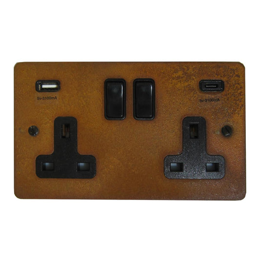 Flat Rust  2 Gang Socket with USBC