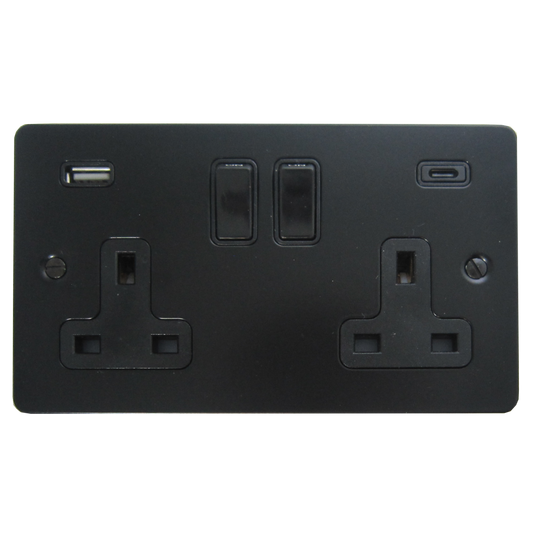 Flat Black  2 Gang Socket with USB C